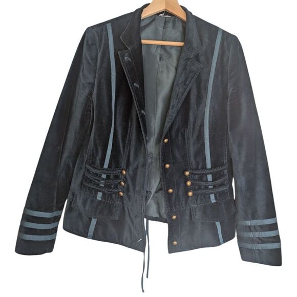 Together Cotton Velvet Military Blazer With Teal Trimming Size Golden Buttons - Picture 14 of 16